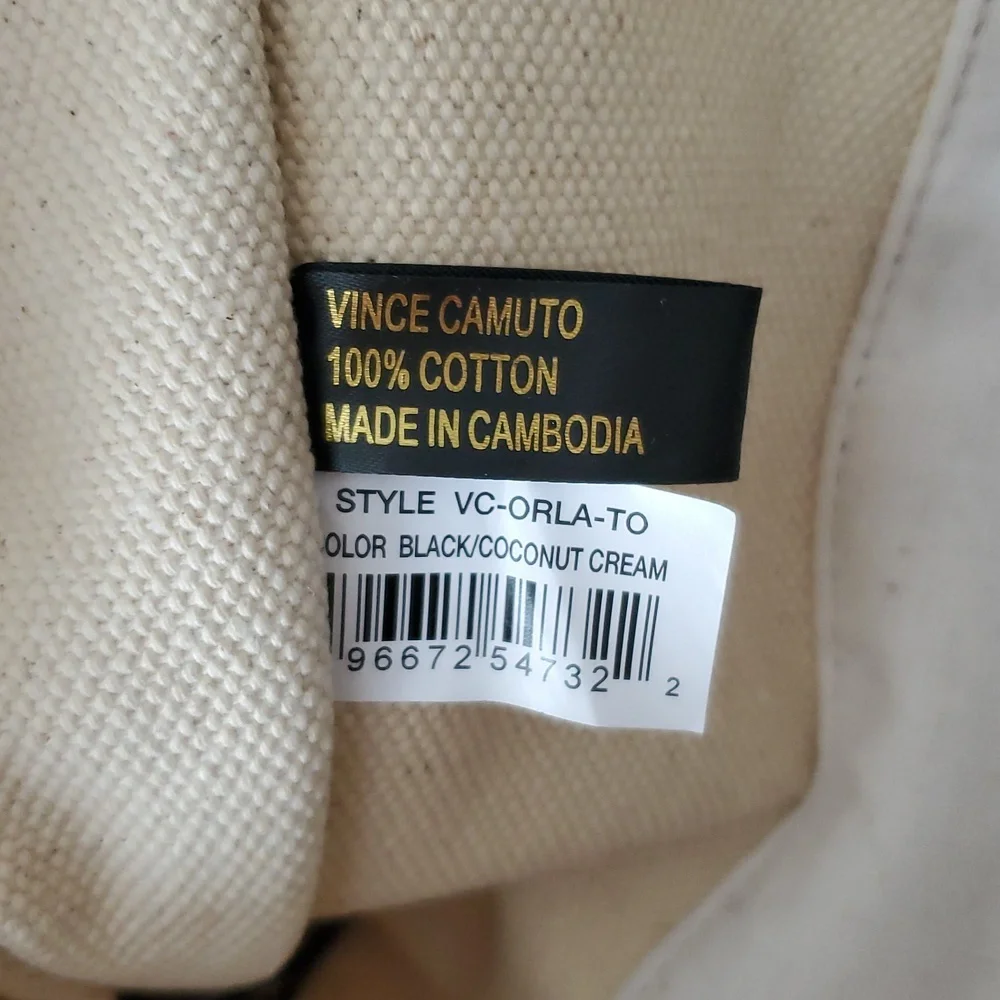 NWOT Vince Camuto Large Canvas Snakeskin print Orla Tote Black / Coconut Cream - Picture 8 of 9